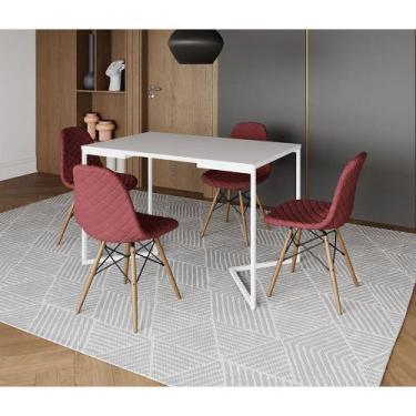 Imagem de Mesa Jantar Industrial + 4 Cadeiras Estofadas Vermelha Madeira Tampo B