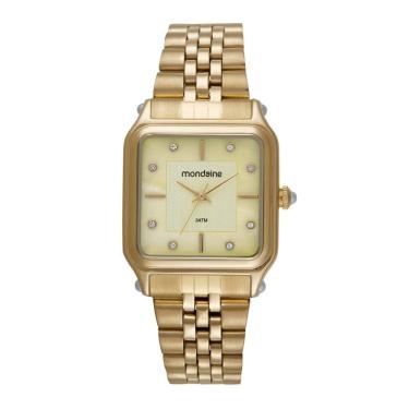 Imagem de Relogio Mondaine Feminino Ref: 32843lpmvde1 Retangular Dourado