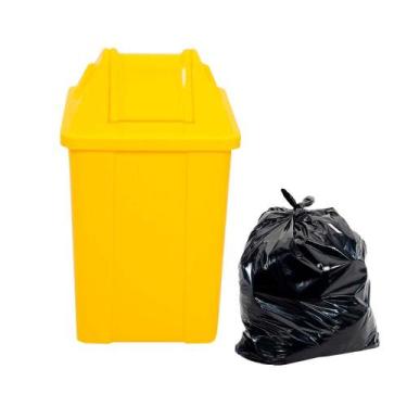 Imagem de Lixeira Amarela 60 L Basculante + Saco de Lixo 60 L 100 Unid - JSN