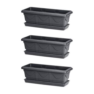 Imagem de 3 Vaso Jardineira Floreira Horta Romana Preto 50cm + 3 Prato - NUTRIPL