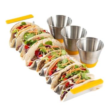 Imagem de Mkchentul Suporte de bandeja de suporte para tacos de aço inoxidável 316 premium com 8 compartimentos. Rack elegante e versátil. Seguro para forno e lava-louças. 100% de grau alimentício