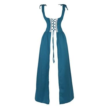 Imagem de Zhitunemi Vestido renascentista feminino fantasia pirata camponesa vestido para mulheres vestido medieval fantasia renascentista, Verde escuro, P