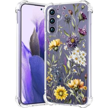 Imagem de CCFUNCASE Compatível com Samsung Galaxy S24 / S25 Capa transparente fofa para mulheres - Capas de telefone robustas Funda Capa protetora (flores amarelas florais selvagens)