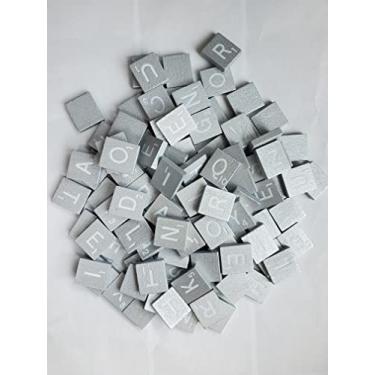 Imagem de Wood Scrabble Tiles Set 100 Tiles ~ Game Replacement, Scrapbooking, Crafts, Messages, Etc. (Metallic Silver, 100 Tiles)