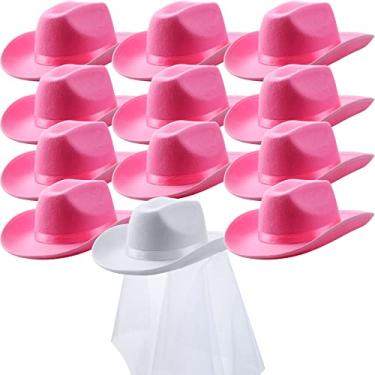 Imagem de Unittype 12 peças de chapéus de vaqueira para noiva, chapéu de cowboy de despedida de solteira, chapéu de cowboy para festa, casamento, despedida de solteira, chá de noiva, noivado, Rosa, branco., 14