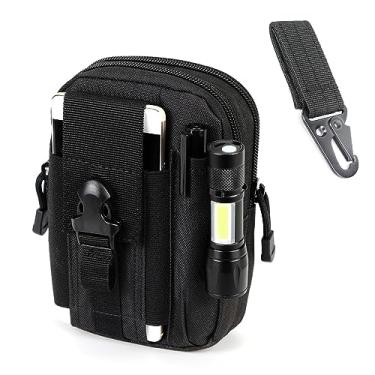 Imagem de Bolsa de cintura tática MOLLE EDC bolsa de cintura masculina para uso ao ar livre com clipe de cinto para telefone coldre bolsa de transporte para smartphone (preto + mosquetão)