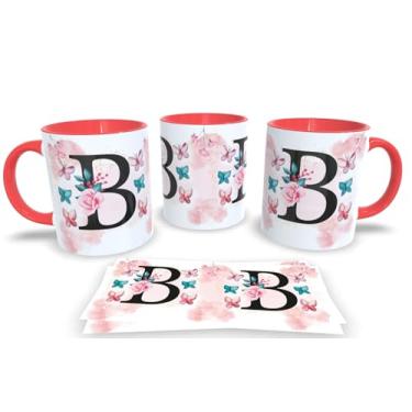 Imagem de Caneca Vermelha de Porcelana Personalizadas Alfabeto iniciais Nomes (B)