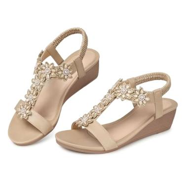 Imagem de SHIBEVER Sandálias femininas estilosas: plataforma de verão confortável sandálias femininas com salto baixo, Bege, 35