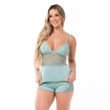 Imagem de Baby Doll Liso com Renda Sexy - Noite Encanto Lingerie, Verde, GG