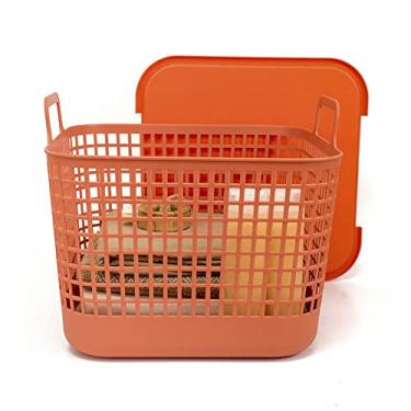 Imagem de Oikos - Cesto de Plástico Grande Telado com Tampa e Alças 45L Terracota