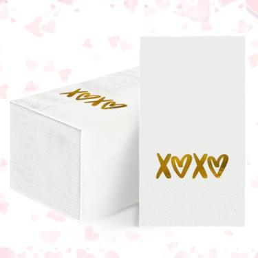 Imagem de Horaldaily 100 guardanapos de almoço decorativos de papel descartável para dia dos namorados, toalha de mão com coração dourado XOXO para festa, almoço, jantar, cozinha, banheiro