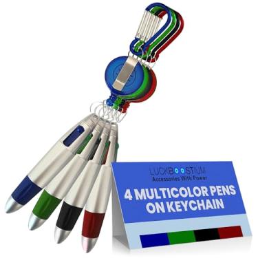 Imagem de Caneta esferográfica de 4 cores de tinta com suporte de carretel retrátil, clipe de cinto e mosquetão, prata (4)