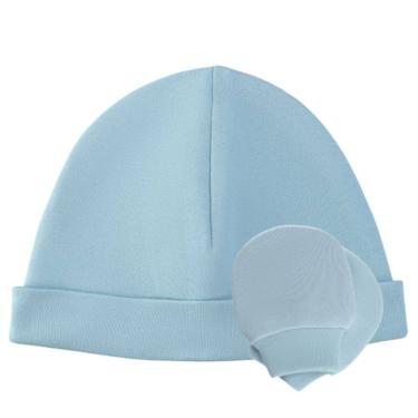 Imagem de kit Luva e Touca em Algodão Egípcio na caixa - Azul Claro - Corujitos