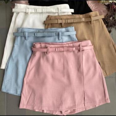 Imagem de Short Saia Feminino em Linho com Cinto Elegante Confortável - Jevilas 