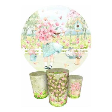 Imagem de Trio Capas Cilindro + Painel Redondo 1,50m Jardim - Fadrix