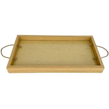 Imagem de Bandeja Retangular de MDF Fundo Palha, Alças e Acrílico 42cm - LYOR