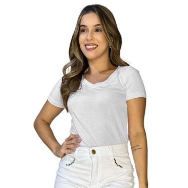 Imagem de Baby Look Gola V Feminina Viscolycra Moda Básica Cores Lindas Linha Ve