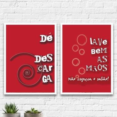 Imagem de Kit 2 Quadros Lembretes Para Banheiro 24x18cm - Quadros On-line