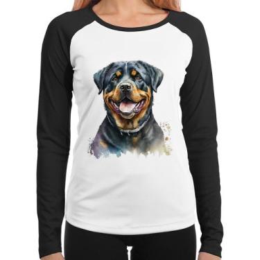 Imagem de Baby Look Raglan Cachorro Rottweiler Manga Longa - Foca na Moda, Branc