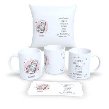 Imagem de Kit Com Almofada 30x30cm e Caneca de Porcelana Signos Escorpião - Esta
