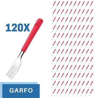 Imagem de Conjunto 120 Garfos Aço Inox Cabo Plástico Vermelho Luna - Taumer, Lun