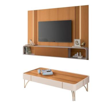 Imagem de Conjunto Home Suspenso c/LED e Mesa de Centro Rennes MDF/MDP Cinamomo/