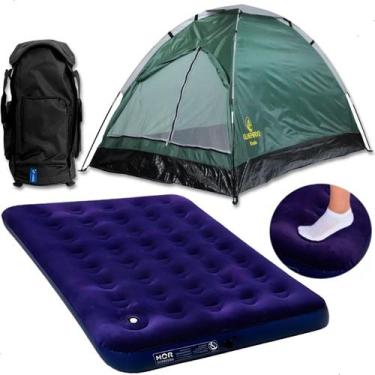 Imagem de Barraca Camping 3 Pessoas + Colchão Casal Com Bomba + Mochila Reforçad