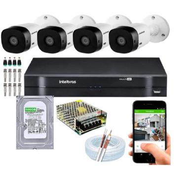 Imagem de Kit Cftv 4 Câmeras De Segurança Intelbras Bullet IR 20 metros E Dvr Mh