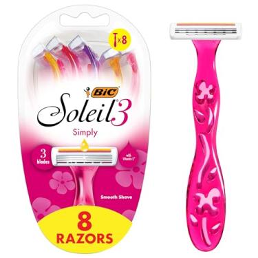 Imagem de Lâminas de barbear femininas BIC Soleil Simply Smooth descartáveis, 3 lâminas com tira de umidade para um barbear suave e sedoso, conjunto de 8 peças