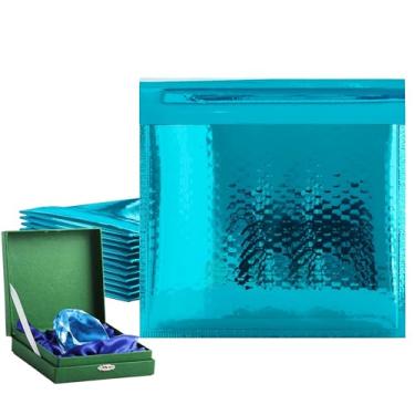 Imagem de Envelopes Amiff Bubble. Envelopes acolchoados. Retire a película e vede. Folha metálica Glamour. Correio e envio e embalagem e embalagem. Envelopes de almofada azul-petróleo., Teal, 7.25" x 7" / 25 Pack