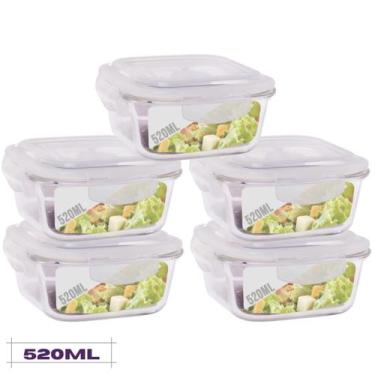 Imagem de Conjunto 5 Potes Quadrado Mantimentos Vidro 520 ml - Diversas