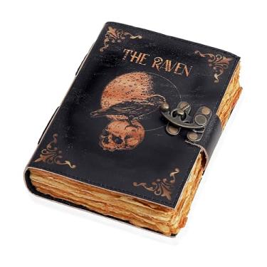 Imagem de Diário gótico de couro, crânio de corvo, mágico, caderno espiral, diário de corvo mistério Grimório de feitiçaria, ótimo para amantes de Halloween e corvos, diário de couro estético para homens e mulheres (12,7 x 17,7 cm)
