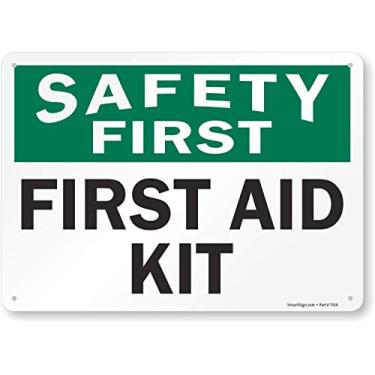 Imagem de SmartSign Placa "Safety First Aid Kit" | Alumínio de 25,4 cm x 35,5 cm