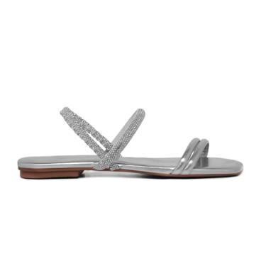 Imagem de Novo Hábito, Rasteirinha Feminina Sandália Holográfica de Tira Ajustável Cor:Prata;Tamanho:40