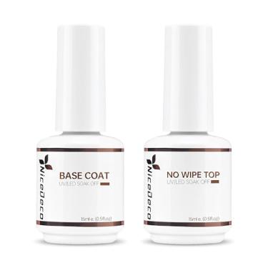 Imagem de Nicedeco 2x15ML Base e Top Coat Semi-permanente Esmlates em Gel Esmlates de Unhas Kit Soak Off UV LED Nail Gel para Manicure - Durabilidade & Fácil de usar