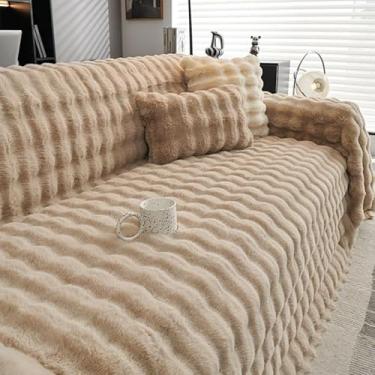 Imagem de Capa de sofá de pelúcia de coelho ultramacia, tamanhos de 1/2/3 lugares, ajuste em forma de L, base antiderrapante, pele sintética fofa, ideal para famílias com animais de estimação e crianças(Brown,1