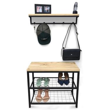 Imagem de KIT Sapateira e Cabideiro Strassis Design SD-5001-60 Metal e Madeira Cor: Preto