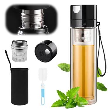 Imagem de Copo de infusão de chá de viagem, garrafa de infusor de chá de vidro, copo grande com infusor de chá, copo de chá com filtro, garrafa de água de vidro borossilicato de parede dupla com manga para chá