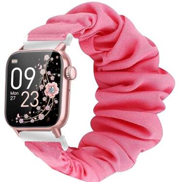 Imagem de Lamshaw Pulseira feminina para relógio inteligente AKUMAKA, tecido elástico de 22 mm, pulseiras de substituição fofas compatíveis com relógio inteligente AKUMAKA G39, T90, 209DK (compatível com