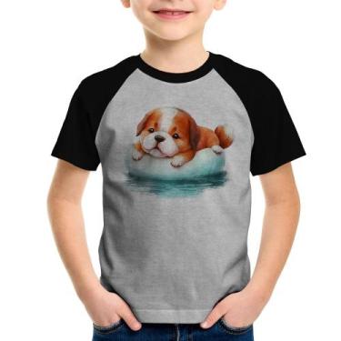 Imagem de Camiseta Raglan Infantil Cachorrinho Na Piscina  - Foca na Moda, Cinza