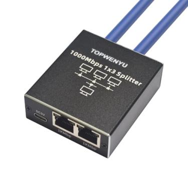 Imagem de TOPWENYU Adaptador divisor Ethernet 1 a 3 de alta velocidade 1000Mbps Gigabit LAN RJ45 Internet Ethernet para cabo Cat5/5e/6/7/8 com cabo de alimentação USB, WY-ES-13