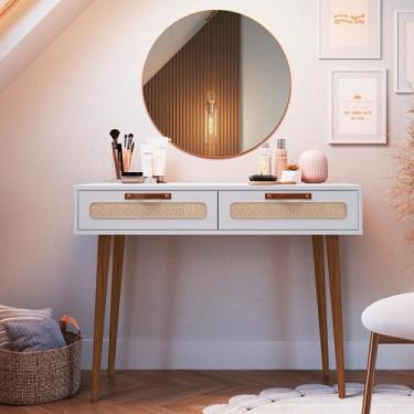Imagem de Penteadeira 1 Gaveta Retrô 100cm X 53,6cm X 77cm Branco - Metta Mobili