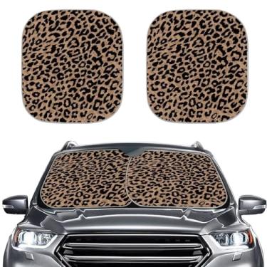 Imagem de Gearider Para-sol marrom leopardo para para-brisa de carro protetor solar dobrável pára-brisa dianteiro automático para bloquear o calor sol raios UV e manter seu veículo fresco acessórios exteriores