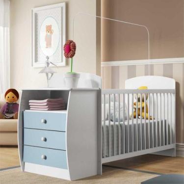 Imagem de Berço Multimóveis Rafael com Gavetas Branco/Azul para colchão 130x60 R