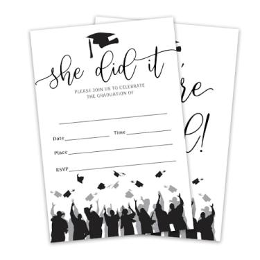 Imagem de YKYENR Convite de formatura de 10 x 15 cm - 20 peças de cartão de convites com envelope - Universidade, cartão de convite de graduação de mestrado - She Did It Party Convite Celebration Supplies - A08