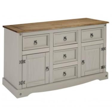 Imagem de Balcão de Madeira com 2 Portas e 5 Gavetas Cinza Lavado