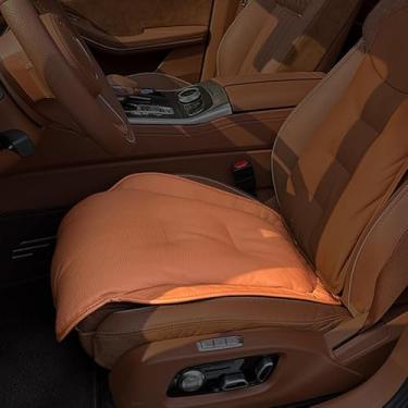 Imagem de Almofada de assento universal de couro genuíno para carro, SUV's Wagon lombar nas costas, camada superior de couro de vaca, almofada frontal e traseira mais conforto acolchoado (bandeira vermelha