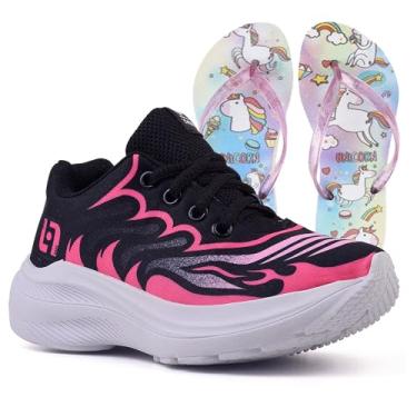 Imagem de Tenis Infantil De Amarrar Meninas Leve Desenhos LIGHT + Chinelo Cor:Rosa;Tamanho:31
