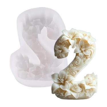 Imagem de Tone Fun Moldes de silicone em forma de flor e número 2 para fazer velas, assar sobremesas, velas de aromaterapia, sabonete de cera artesanal, decoração de casa, artesanato (10 x 7 x 3 cm)