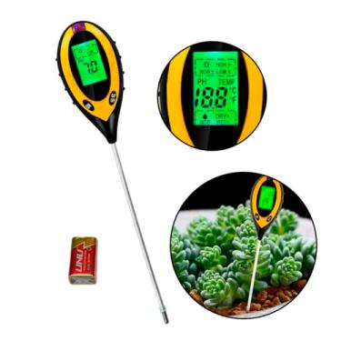 Imagem de Medidor Digital PH C/BATERIA 9V INCLUÍDA Solo Terra Água Aparelho Portátil Umidade Temperatura Luz Solar Luminosidade 4 Em 1 Plantas Termômetro Aquário PHmetro Medir Cloro Piscina